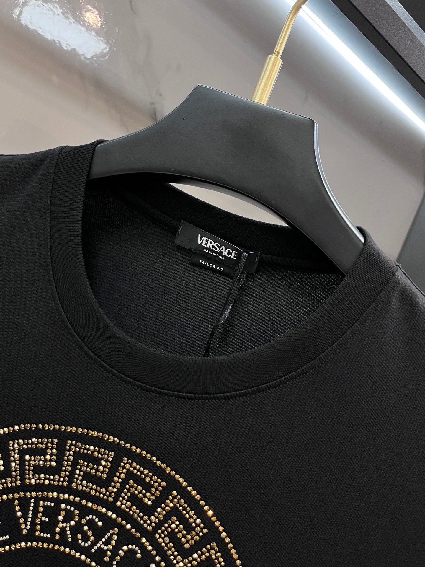 Versace black T-shirt neckline with inner brand label