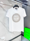Versace white T-shirt with gold-tone medallion logo on chest