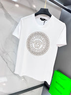 Versace white T-shirt with large gold-tone circular logo print