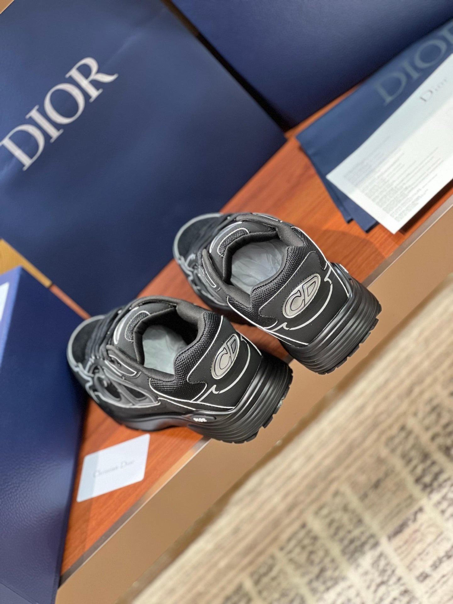 Dior ladies sneakers heels: dark gray with white logos and molded rubber sole