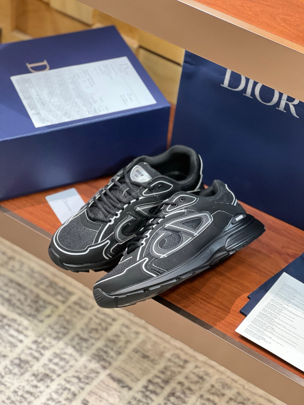 Dior ladies lace-up sneakers: dark gray and white contrast with chunky outsole