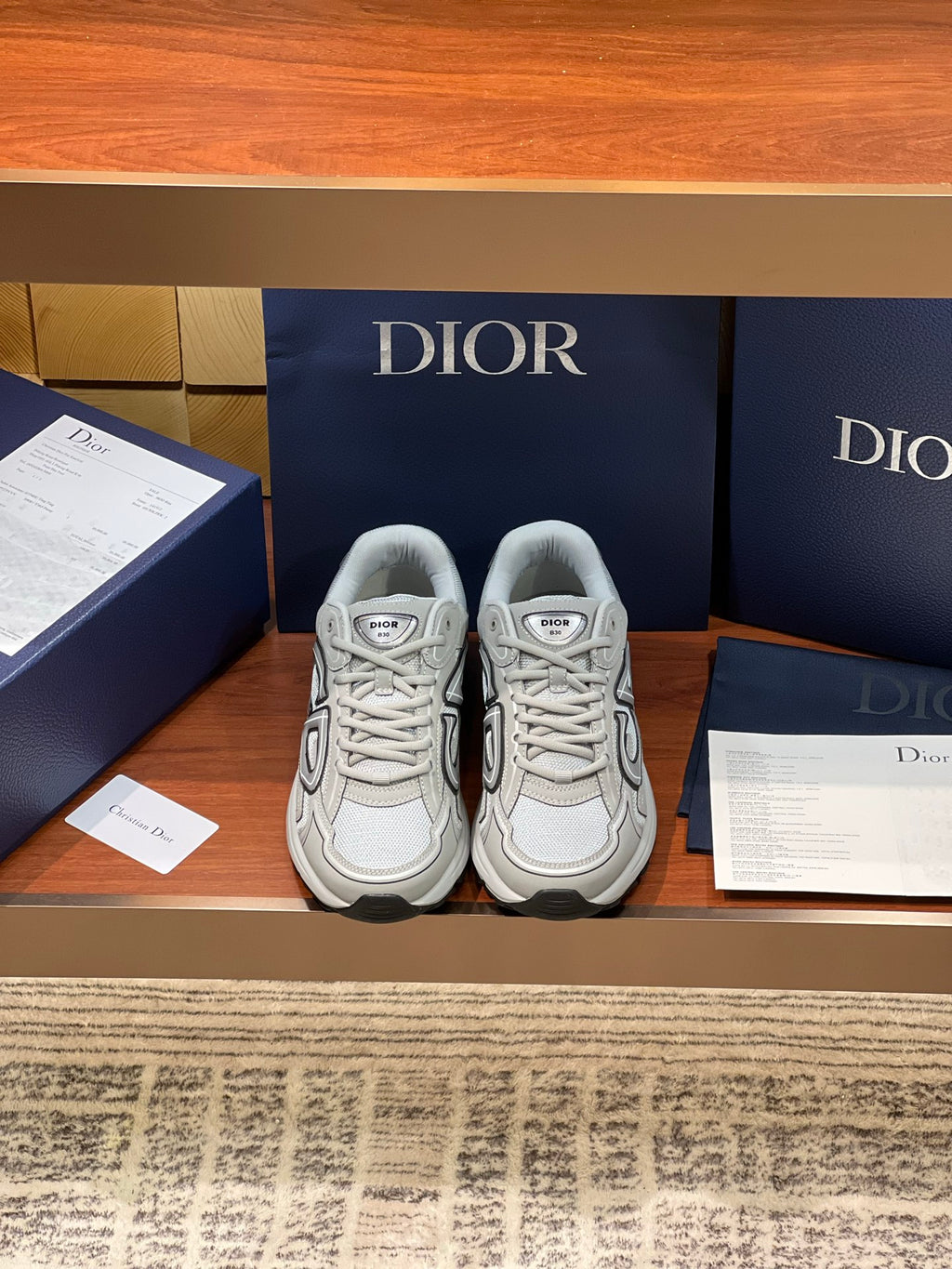 Dior ladies sneakers, light gray mesh upper with lace-up front and rubber sole