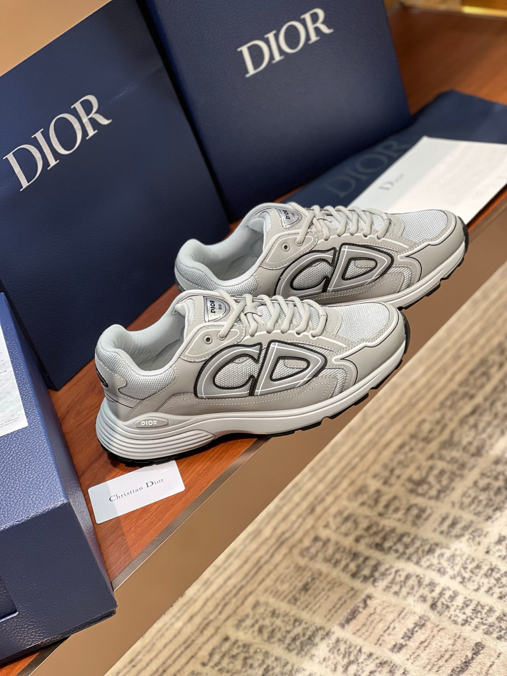 Dior ladies sneakers, light gray with molded logo details and lace-up ties