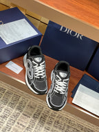 Dior ladies lace-up sneakers, black with white side logos and matching laces