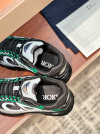 Dior ladies sneakers toe and lace detail, grey fabric with green lace trim
