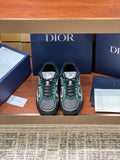 Dior ladies sneakers, grey mesh with green laces and chunky black sole