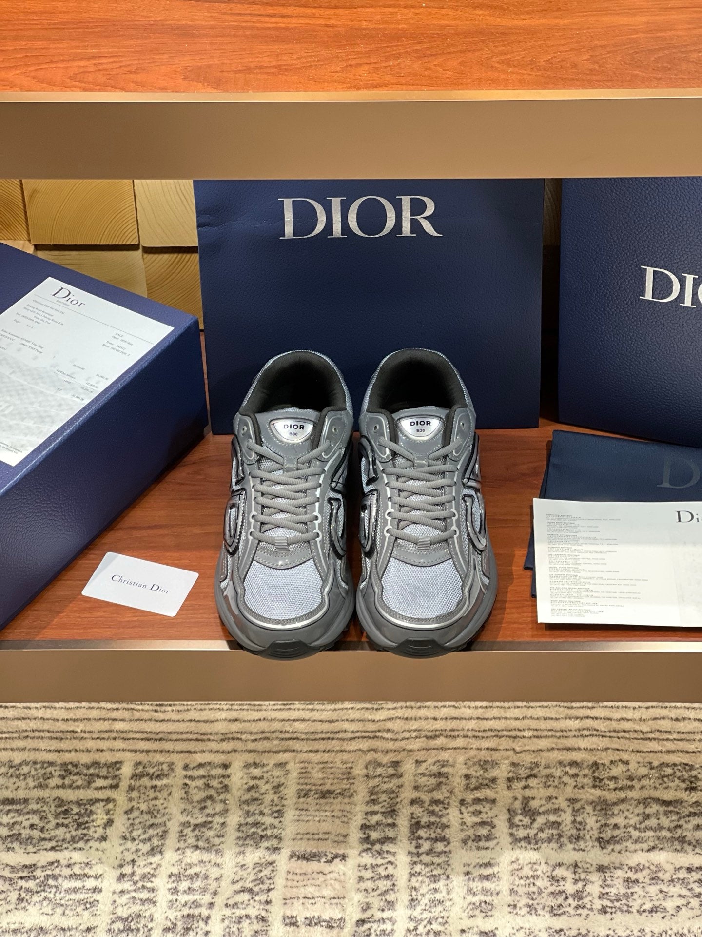 Dior ladies grey lace-up sneakers with chunky rubber sole
