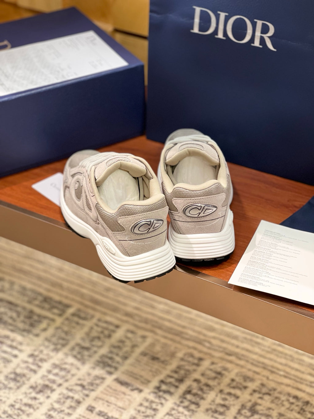 Dior women's beige lace-up sneakers, back view
