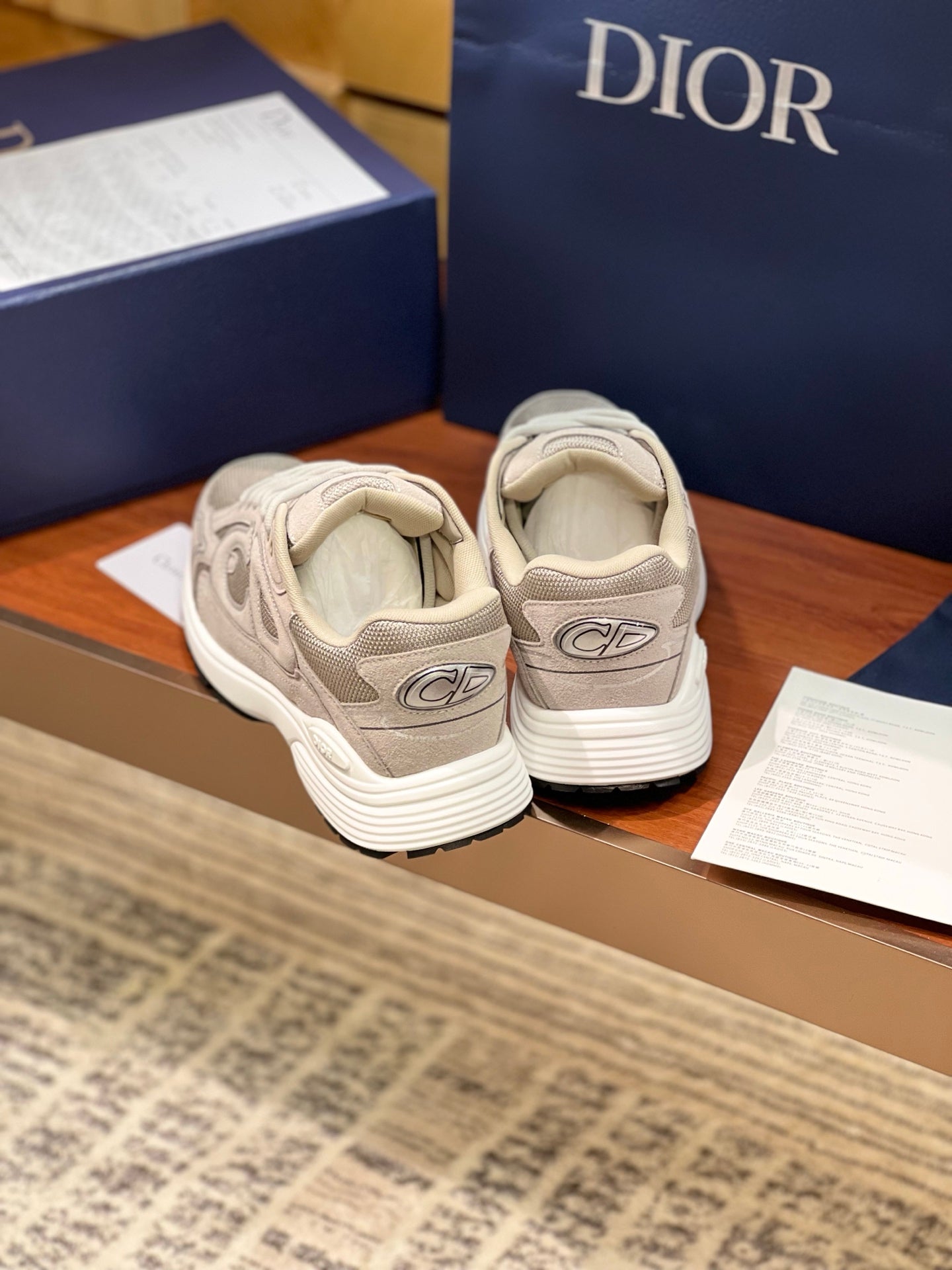 Dior women's beige lace-up sneakers, back view