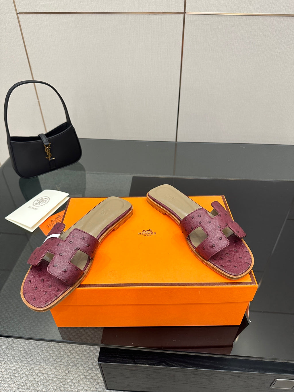 Hermes ladies sandals in purple suede, beige footbed, open toe with strap detailing