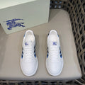 Burberry white sneakers with blue check side panel and lace-up design