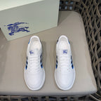 Burberry white sneakers with blue check side panel and lace-up design
