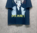 Blue graphic T-shirt with three-portrait print and PPXPRIT lettering