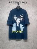 Blue graphic T-shirt with three-face print and PPXPRIT lettering