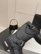 Balenciaga women's black mid-calf boot upper with cross straps and metal buckles