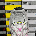 Balenciaga unisex sneakers, rear view with white textured upper and pink lace trim