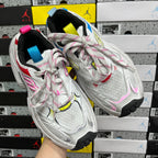Balenciaga unisex sneakers, pair view with white mesh, pink accents, and multicolor laces
