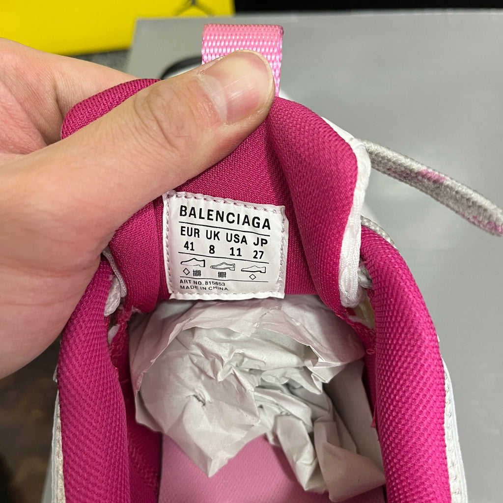 Shoe size label inside with BALENCIAGA text and pink collar lining