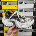 Balenciaga sneakers with white chunky sole, black/gray mesh, multicolor accents