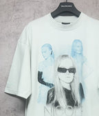 Balenciaga white T-shirt front view with Nicole graphic portrait and sunglasses