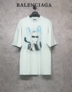 Balenciaga white T-shirt with Nicole graphic portrait and sunglasses print on front