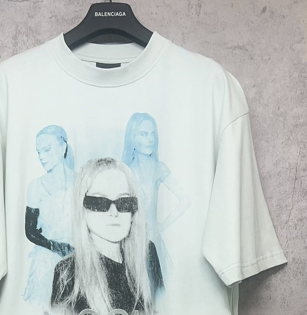 Balenciaga white T-shirt with Nicole graphic portrait and sunglasses on front