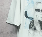 Balenciaga white T-shirt sleeve and side with small Nicole graphic print
