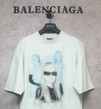 Balenciaga white T-shirt showing Nicole portrait graphic with sunglasses on front