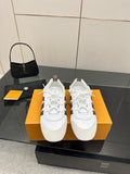 Louis Vuitton ladies sneakers in white with brown monogram side panels and white laces