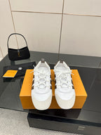 Louis Vuitton ladies sneakers in white with brown monogram side panels and white laces
