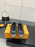 Louis Vuitton lace-up sneakers, dark monogram canvas with black leather trim