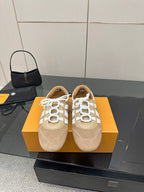 Louis Vuitton women’s sneakers, beige fabric with white laces and strap details