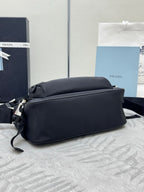 Prada shoulder bag, black with smooth back panel and front strap attachments