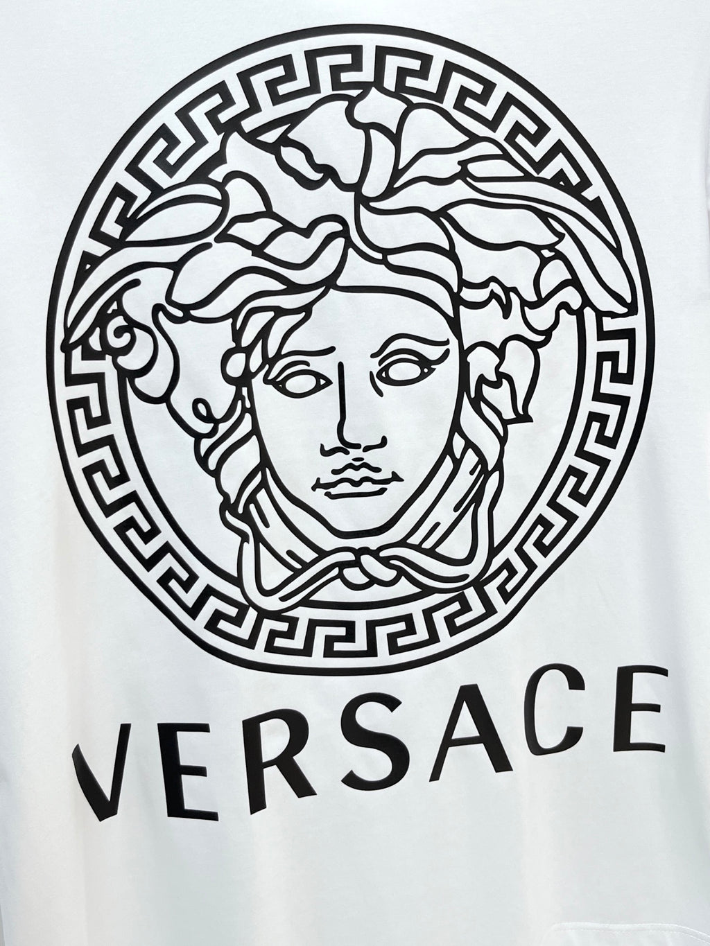 White Versace T-shirt with large Medusa emblem and VERSACE word