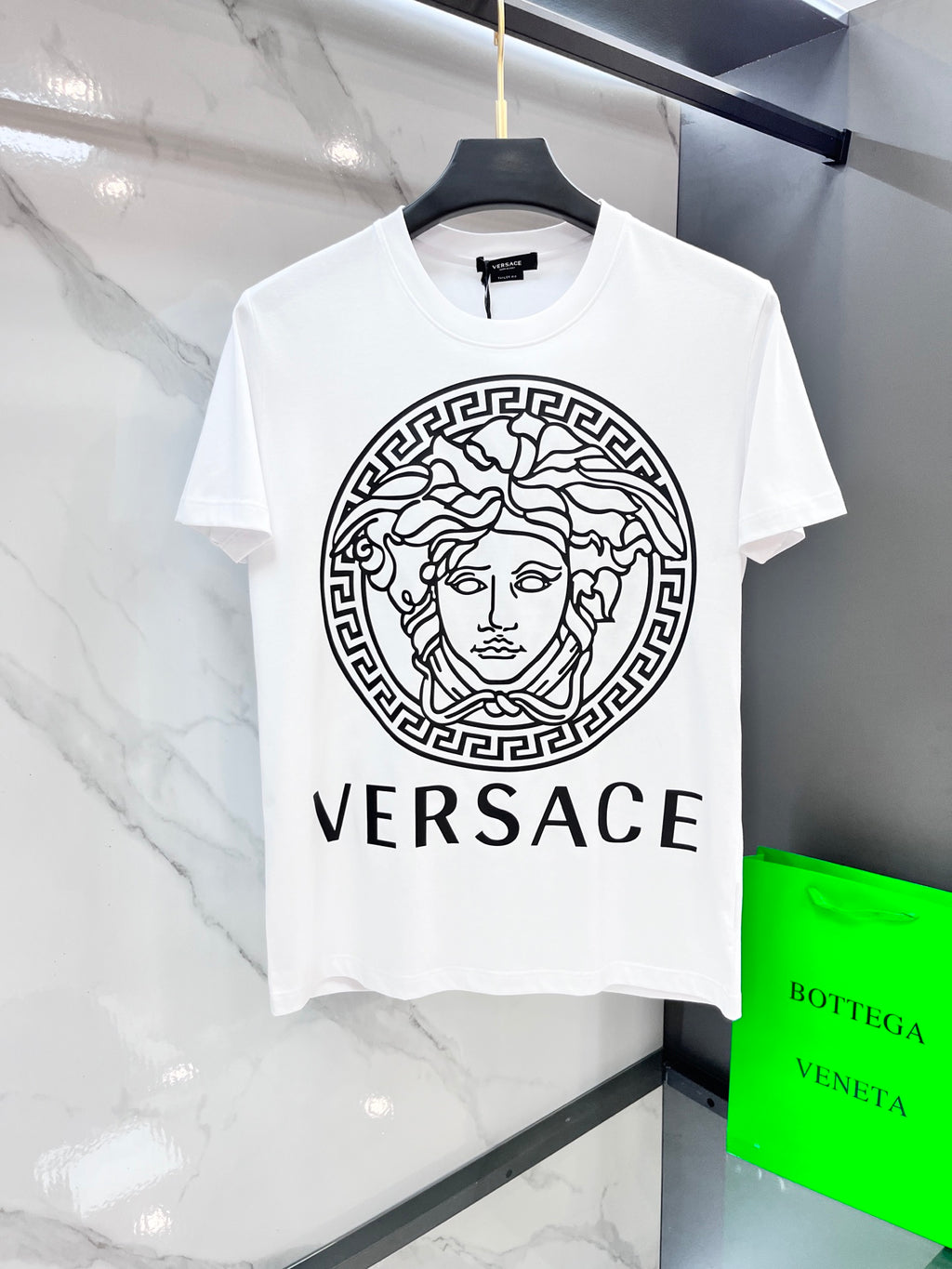 White Versace T-shirt with Medusa logo and VERSACE wordmark on front