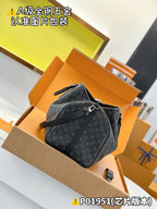 Men's Louis Vuitton duffel bag with monogram print, front pocket and dark top handle