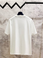 White crewneck short-sleeve T-shirt, back view on a hanger.