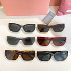 Set of six MiuMiu sunglasses with varied frames and dark tinted lenses.