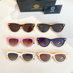Versace sunglasses assortment, multiple cat-eye frames with tinted lenses in 6 colors
