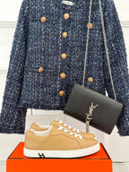Ladies' Hermes sneakers, tan leather with white laces and low rubber sole