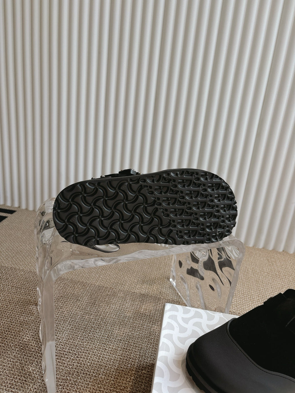 Unisex Dior black rubber outsole with textured tread pattern