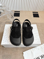Unisex Dior black suede buckle shoes with strap and low-profile sole