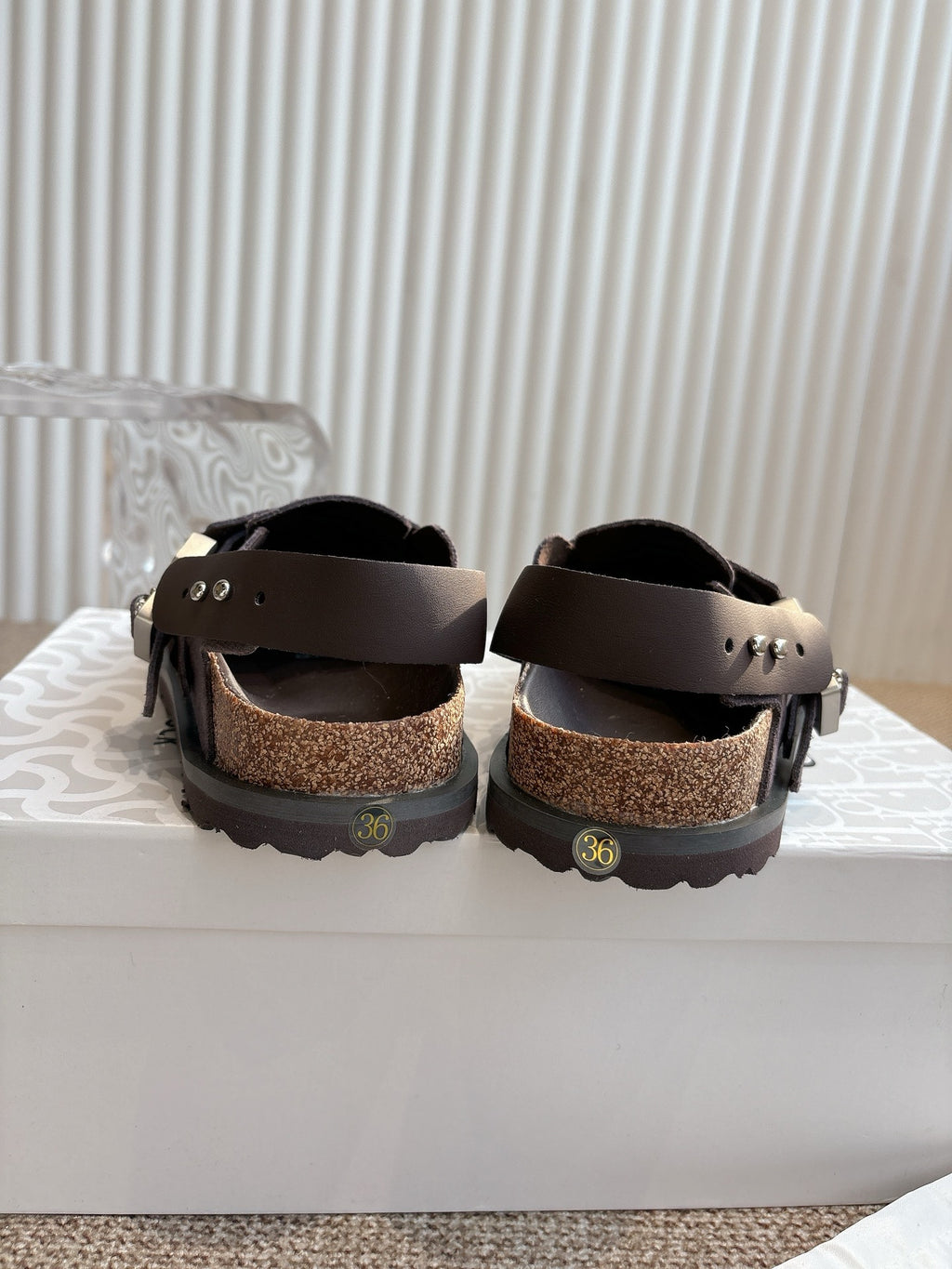 Unisex slip-on shoes with adjustable heel strap, dark taupe