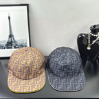 Fendi monogram baseball caps, tan and dark blue FF prints with contrast trims