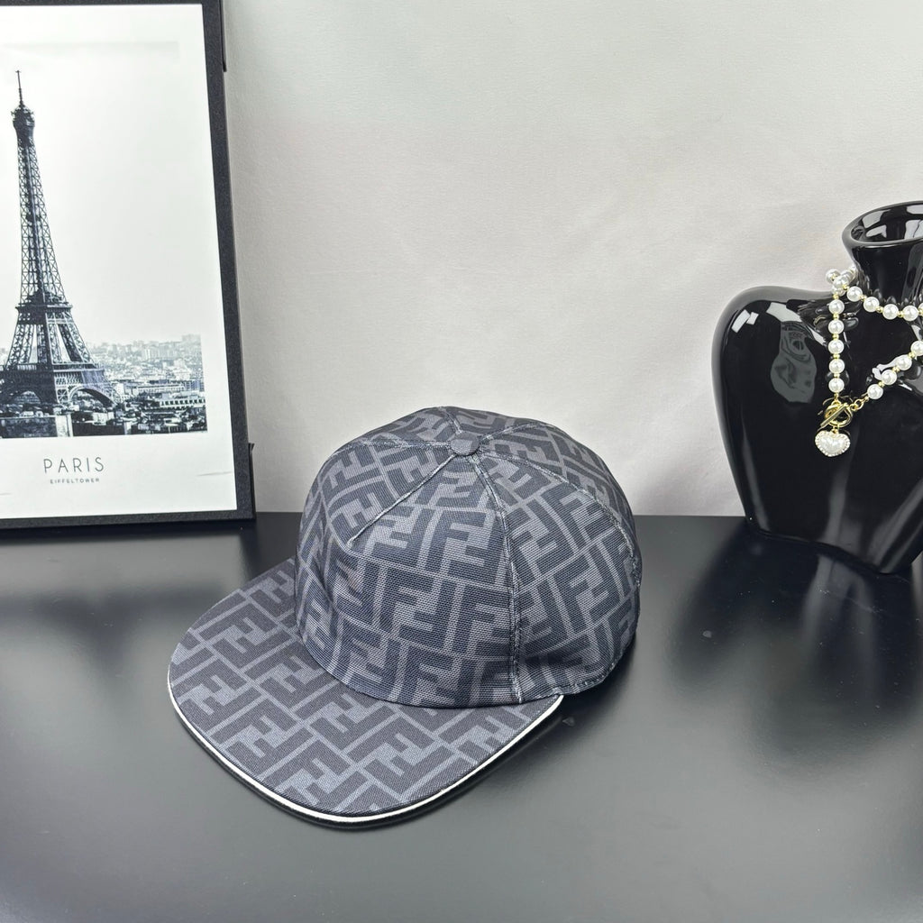 Gray FF monogram baseball cap with curved brim and side crown panels