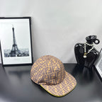 Fendi monogram baseball cap in tan, FF pattern with yellow-edged brim