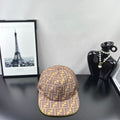 Fendi monogram baseball cap, tan FF pattern with bright yellow trim