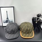 FF monogram caps: gray and olive-green with contrasting brims
