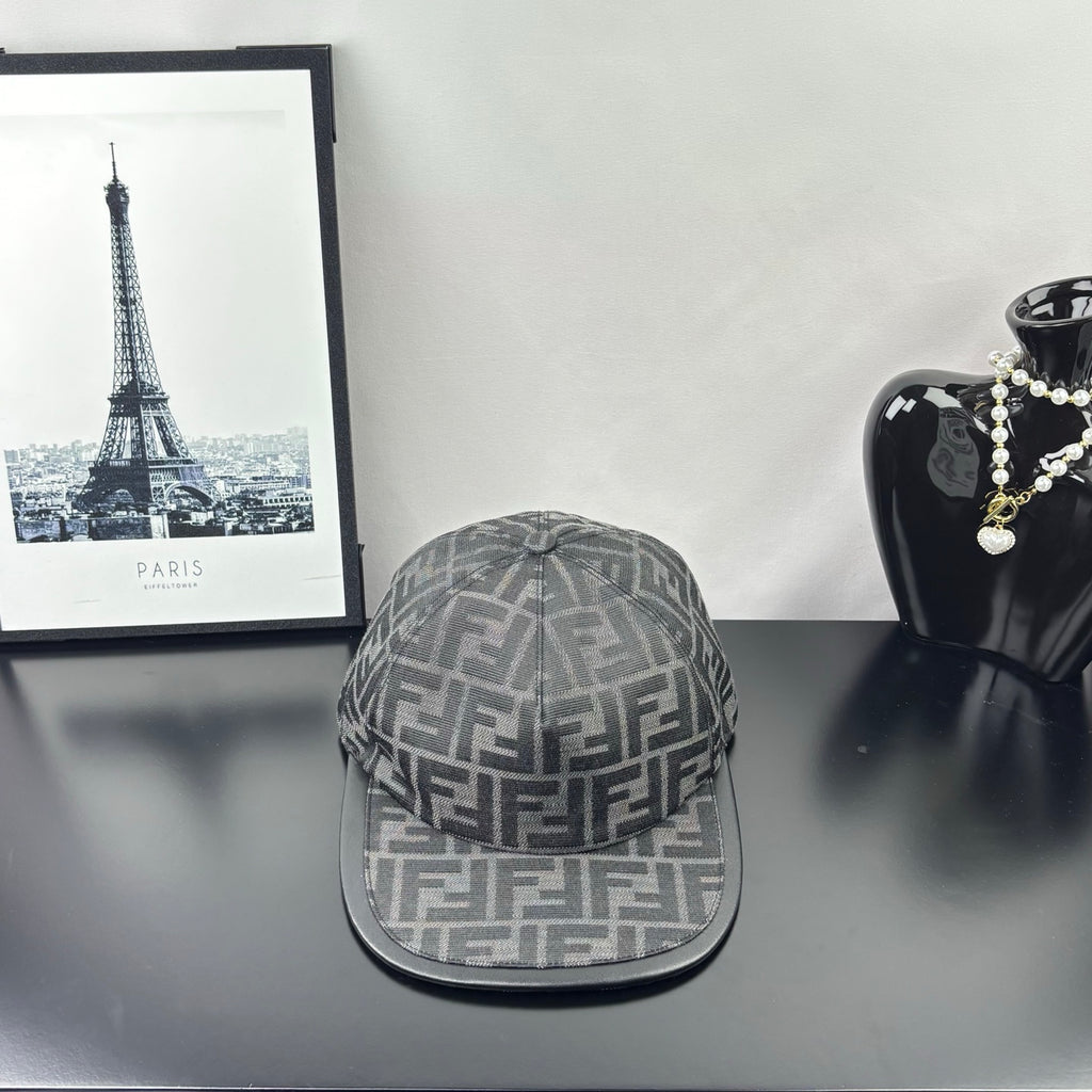 Gray FF monogram baseball cap with black curved brim