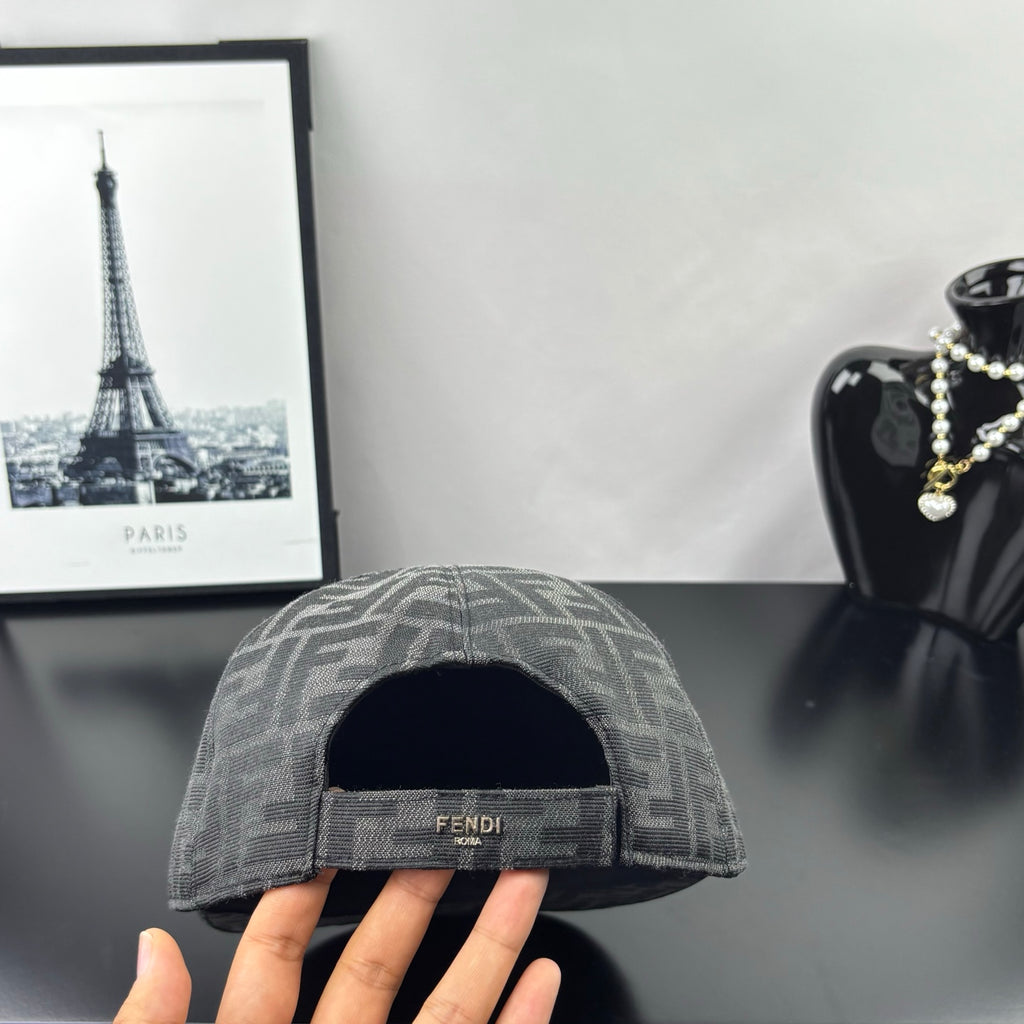 Gray FF monogram baseball cap with adjustable back strap and black brim